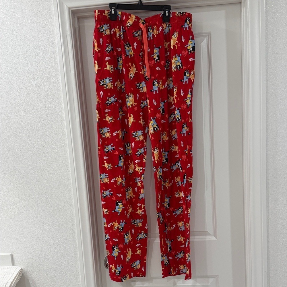 Bluey Pajama Pants Mens Large Red Character Print Sleepwear Pockets Drawstring